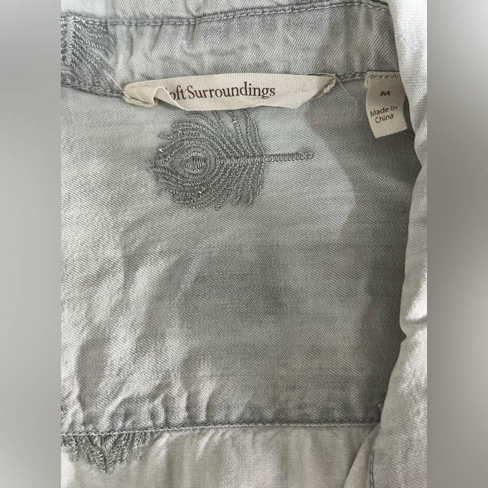 Soft Surroundings- Tencel Lyocell Chambray Feather Embroidered Dress, Sz Medium - Picture 5 of 10